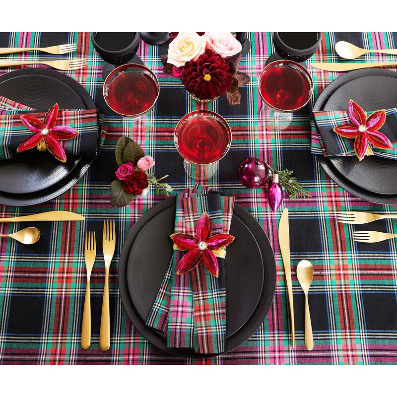 Solino Home Jewel Plaid 100% Linen Table Throw &ndash; Handcrafted, Machine Washable, Perfect for Holiday and Everyday Dining