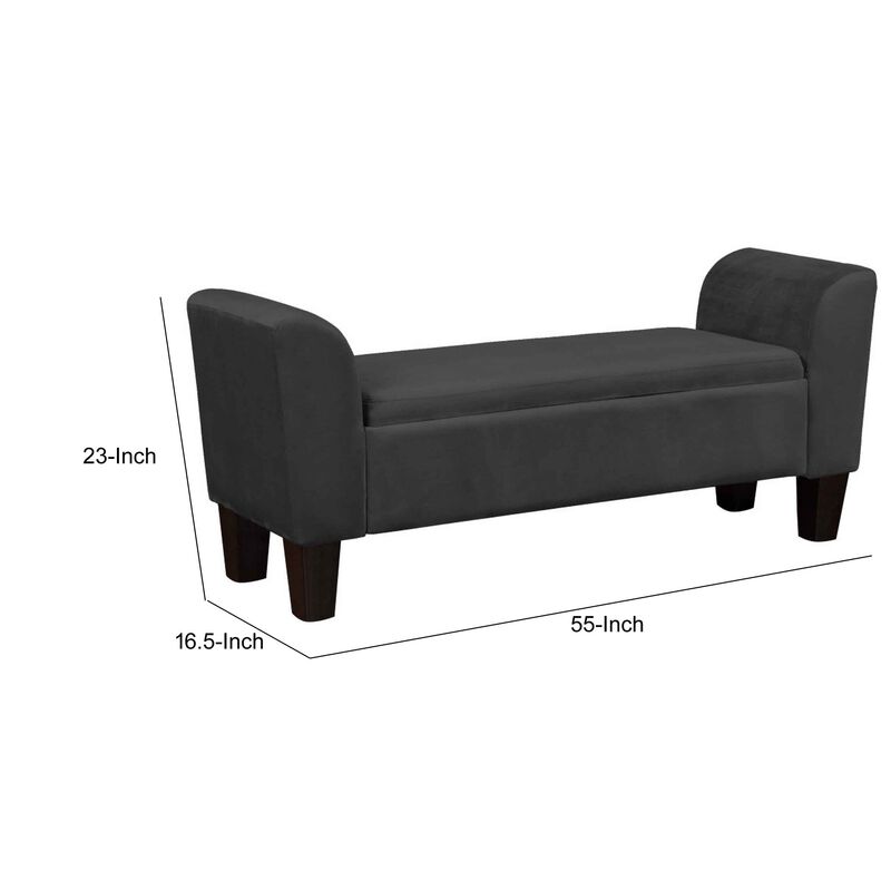 55 Inch Accent Storage Bench with Performance Velvet Upholstery, Black-Benzara
