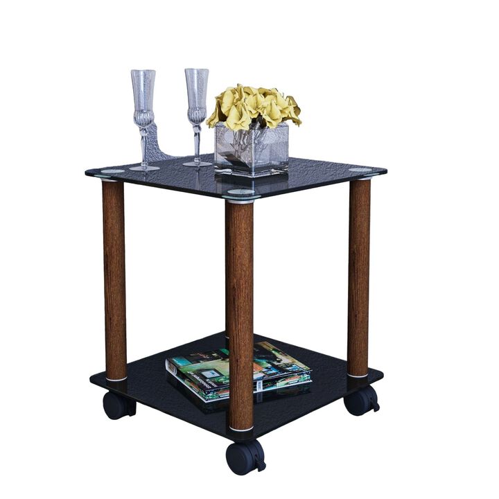 1-Piece Black + Walnut Side Table | 2-Tier Space End Table | Modern Night Stand | Sofa table | Side Table with Storage Shelf