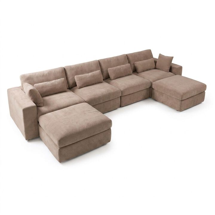 Vipbear 160" Oversized U Shaped Cloud Sectional Sofa Boneless Modular Couch with Movable Ottoman