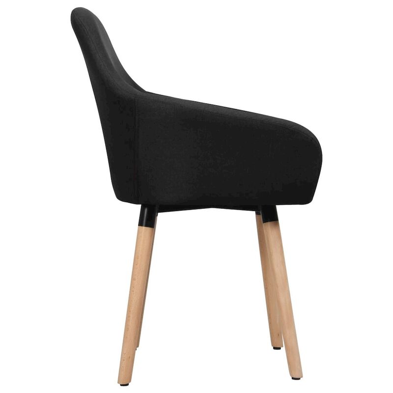 Dining Chair Set of 2 Black Polyester Fabric and Solid Wood Legs