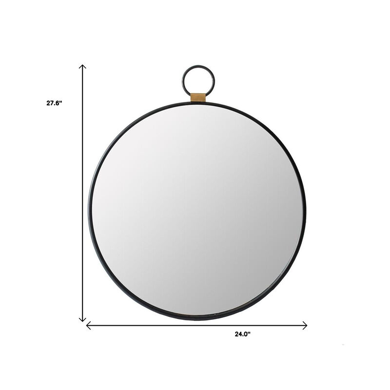 HomeRoots 28" Black Round Iron Framed Accent Mirror image number 5
