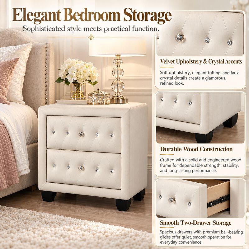 Ceralissiq Tufted 2-Drawer Nightstand image number 5