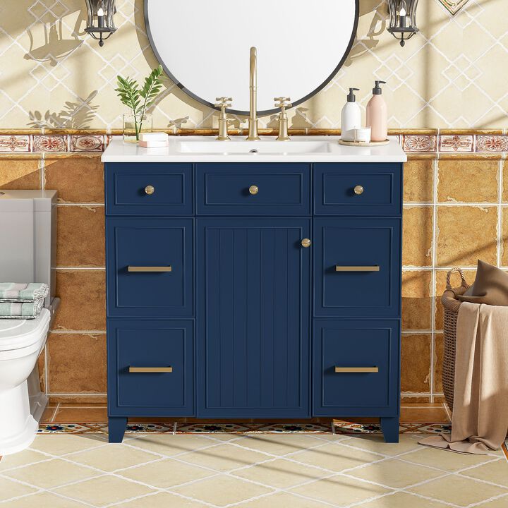 Whisen 36 in. Bathroom Storage Cabinet Bathroom Vanity with Resin Sink, Soft Closing Door and Drawer