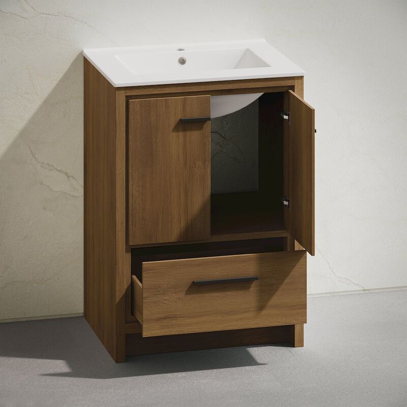Virage 24" Freestanding Bathroom Vanity in Brown Oak with Sink Top image number 5