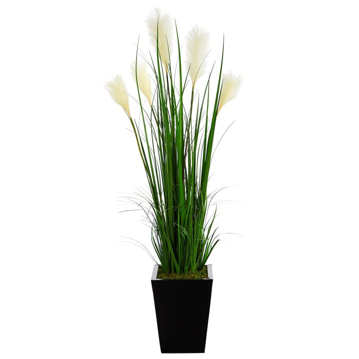 Nearly Natural 4.5-in Wheat Grass Artificial Plant in Black Metal Planter
