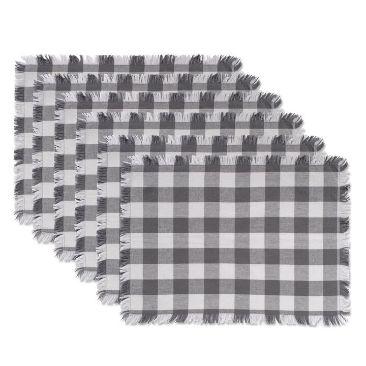 Set of 6 Gray and White Heavyweight Check Fringed Placemats 19"
