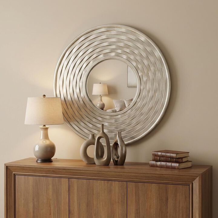 HomeRoots 31" Silver Round Dimensional Thick Frame Accent Mirror