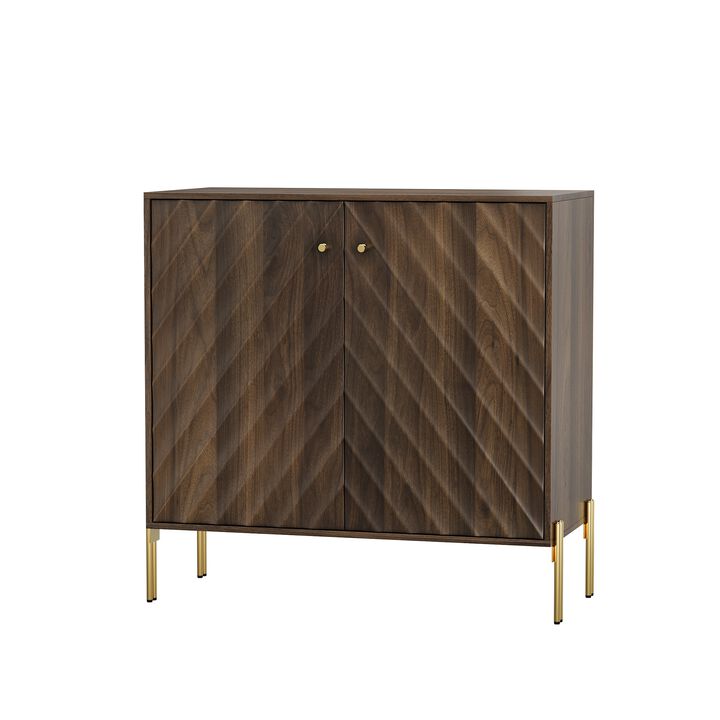 TATEUS Walnut Finish Mid-Century Buffet Cabinet – 4-Door Sideboard for Entryway