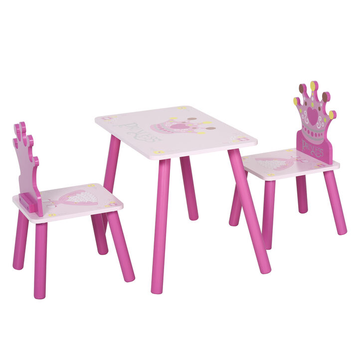 Triple Piece Collection Children's Wood Table Seat with Crown Pattern