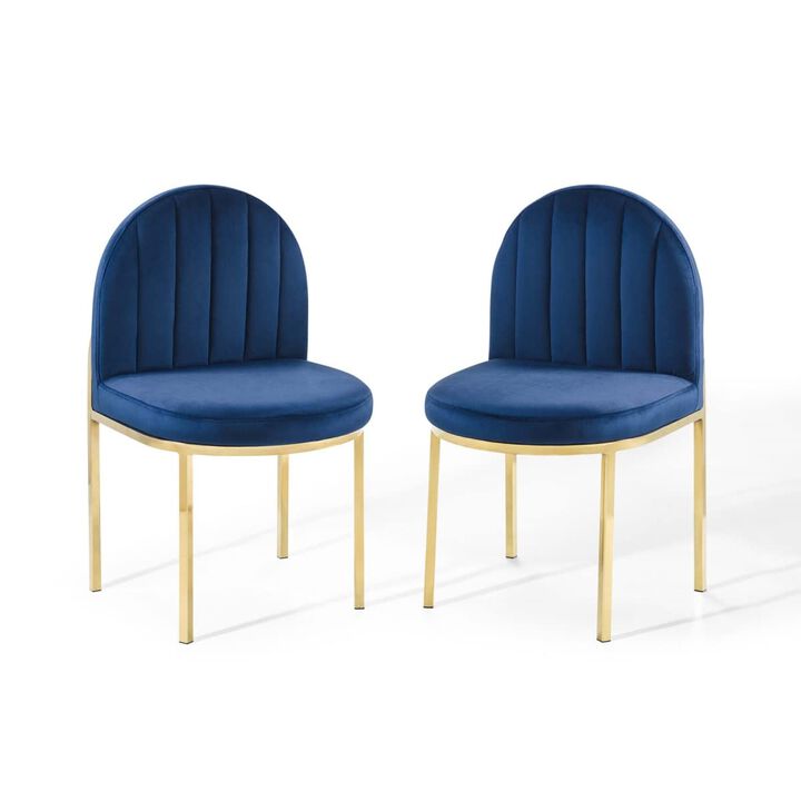 Modway Furniture EEI-4503-GLD-NAV Isla Dining Side Chair for Performance Velvet, Gold Navy - Set of 2