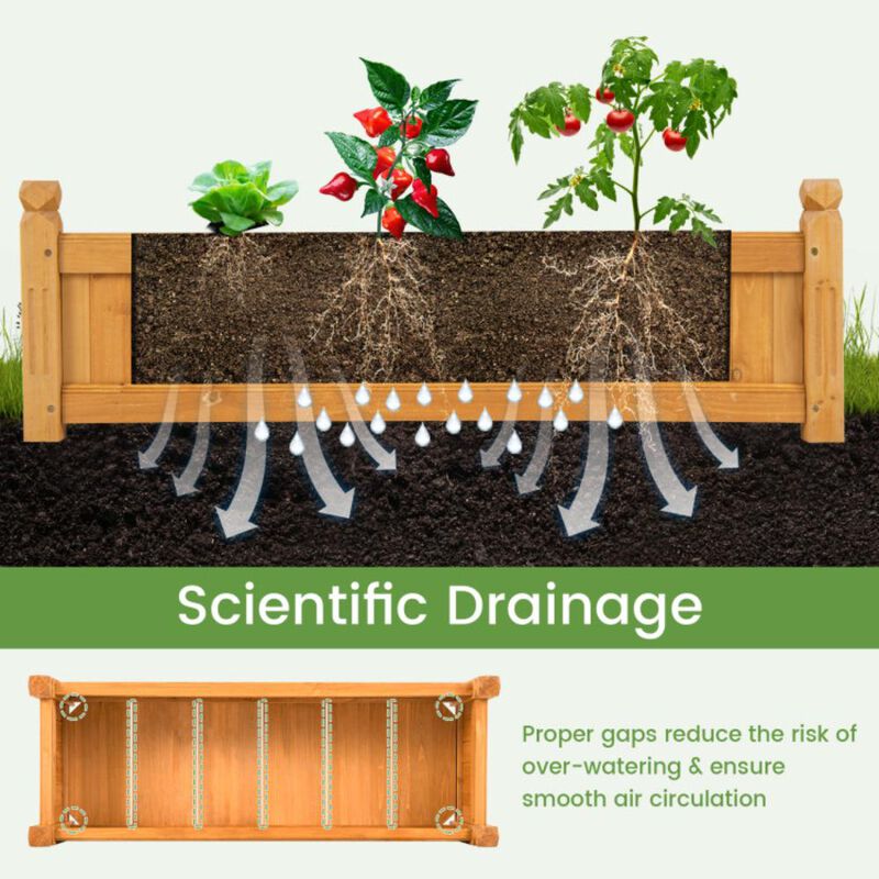Hivvago Wooden Rectangular Garden Bed with Drainage System