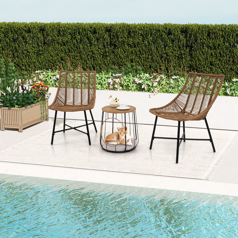 Outdoor 3-Piece Conversation Set with Pet House for Patio Yard &ndash; Brown image number 4