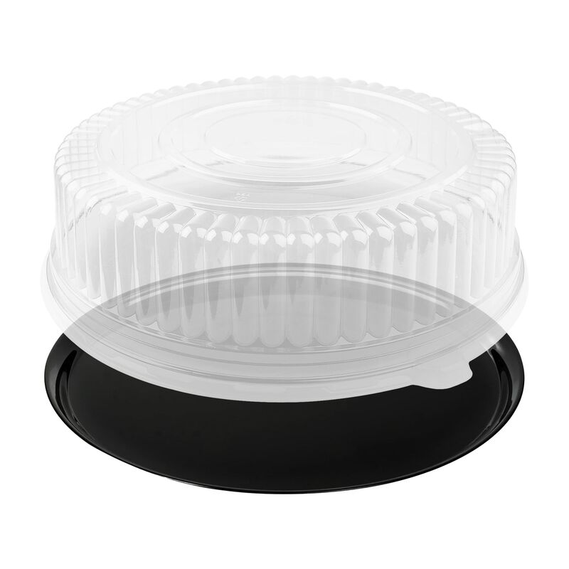 14" Black Round Plastic Trays with Lids (25 Sets) image number 0