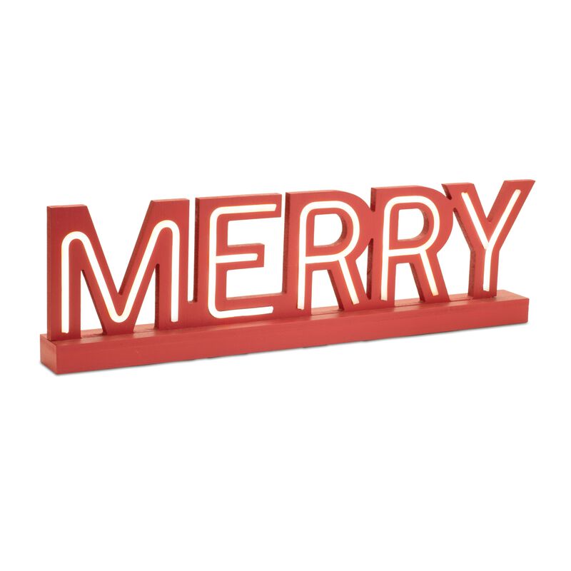 Light-Up Holiday Tabletop Signs Set of 2 with Joy and Merry Lettering