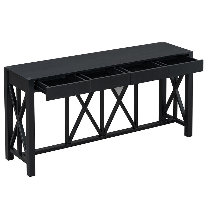 Merax Farmhouse Console Table  Acacia Veneer Entryway Table with 4 Drawers & Crisscross Design