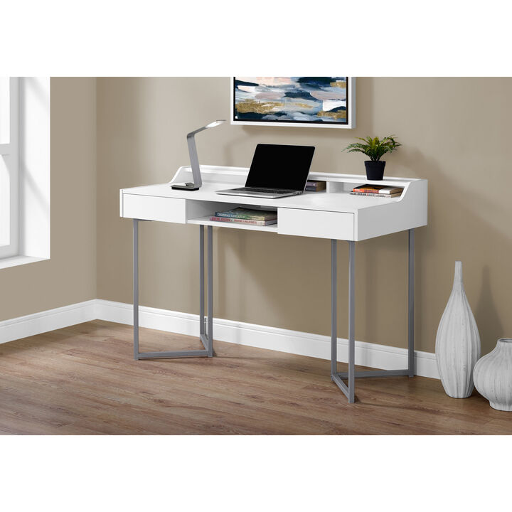 Monarch Specialties I 7361 Computer Desk, Home Office, Laptop, Storage Drawers, 48"L, Work, Metal, Laminate, White, Grey, Contemporary, Modern