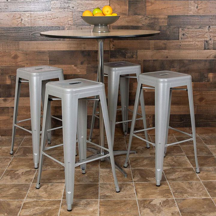 Flash Furniture Lily 30" High Metal Indoor Bar Stool in Silver - Stackable Set of 4