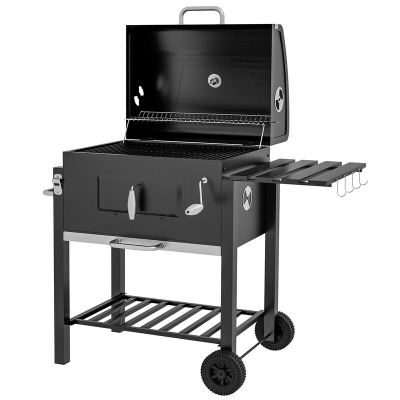 Portable Charcoal Grill BBQ Cooker Trolley for Camping Picnic Backyard, Black