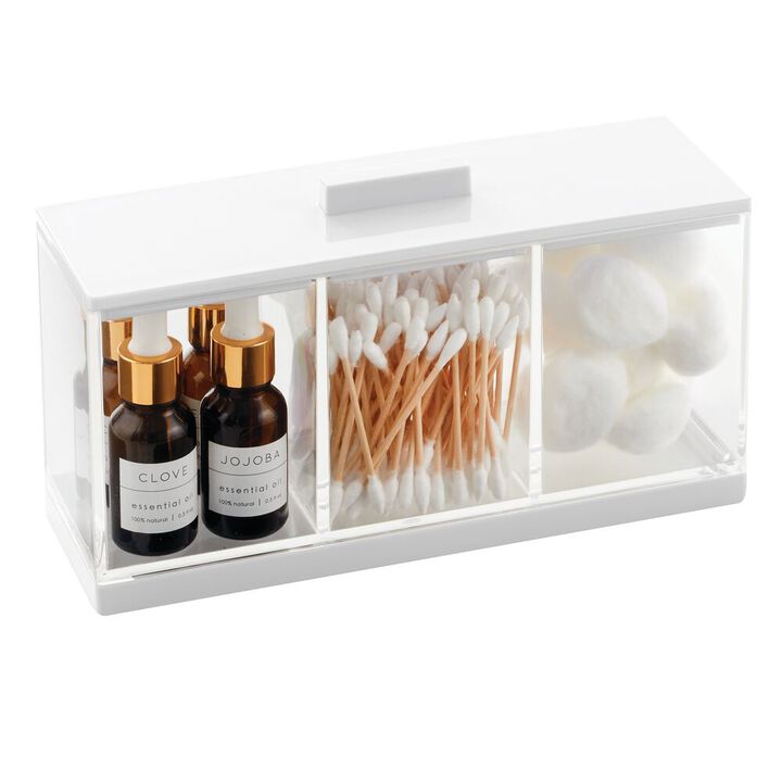 mDesign Cosmetic Divided Organizer Canister Box, 3 Sections and Lid
