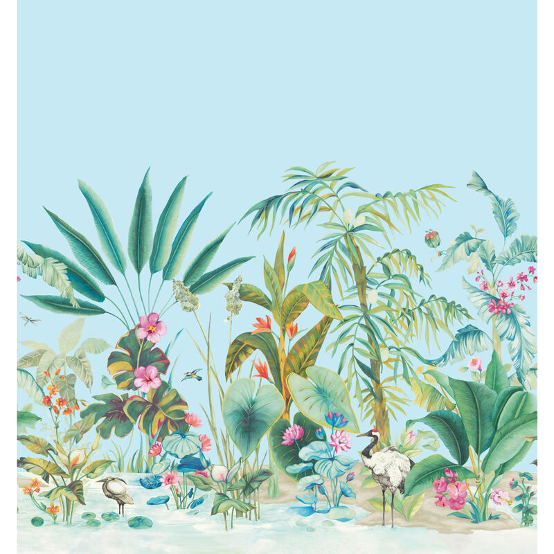 Tropical Panoramic Blue Wall Mural (Set of 2) image number 0