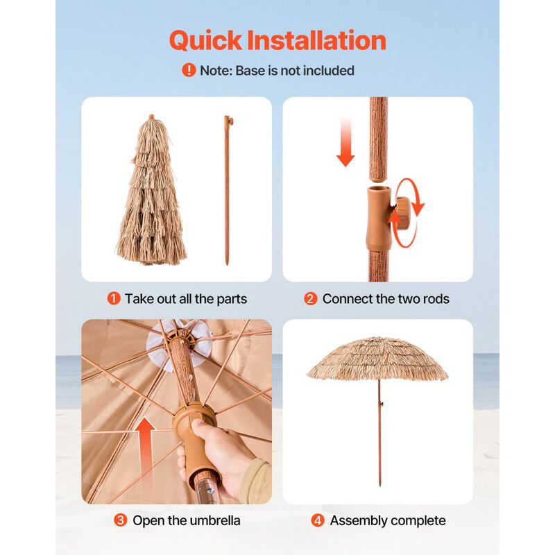 Thatched Patio Umbrella with Tilt, Hawaiian Style Beach Parasol for Pool & Garden image number 6