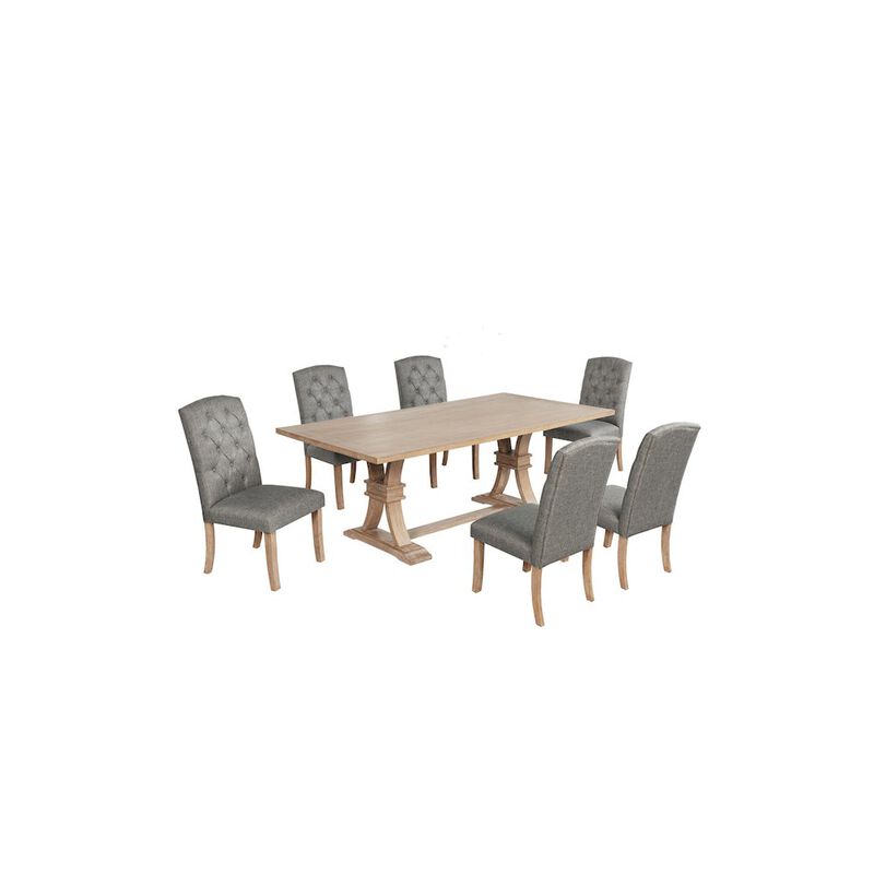 Best Quality Furniture 7 Piece Traditional Dining Table With Dark Grey Side Chairs