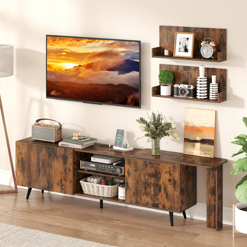 Modern TV Stand with 2 Wall Shelves and Charging Station Outlet image number 4