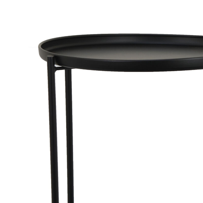 Addy Two-Tier Round Side Table with Tray Shelves Accent, Black Metal 24 Inch image number 4
