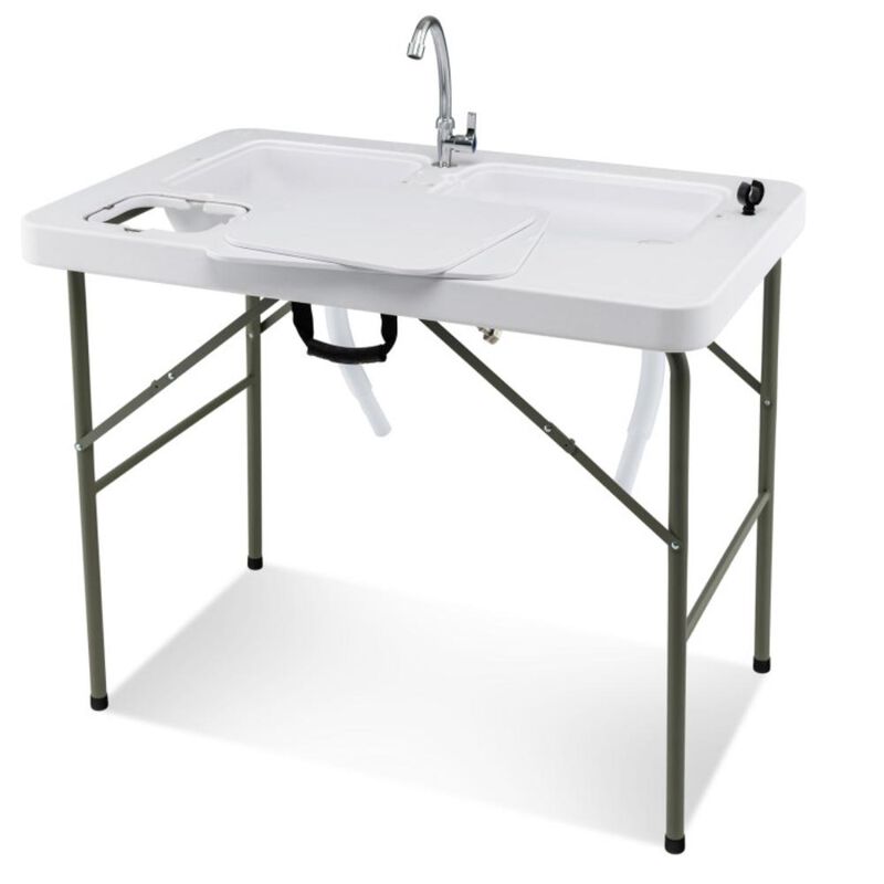 Hivvago Fish Cleaning Table with 2 Sinks and 360&deg; Rotatable Fauce