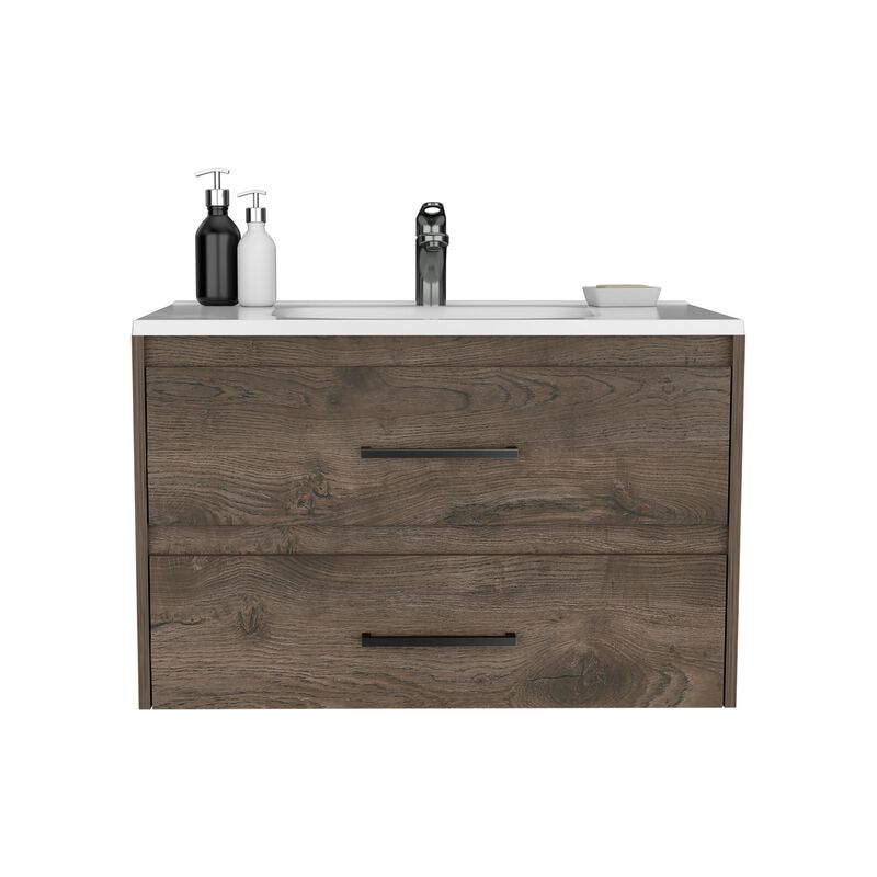DEPOT E-SHOP Floating Vanity Bathroom 20.4H" with 2 Drawer Organizers, Dark Brown / White