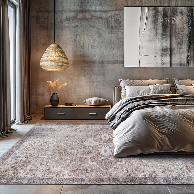 World Rug Gallery Savina Beige Persian-Inspired Machine Washable Indoor Area Rug with Non-Slip Backing image number 6