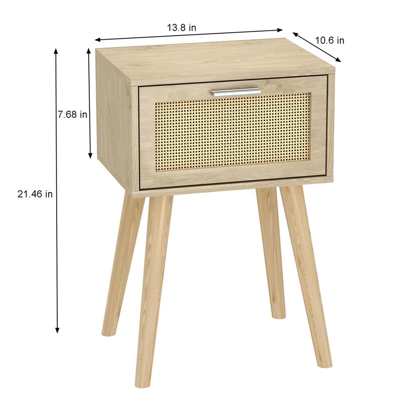 LAATOOREE Bedside Table Set of 2, Boho End Table with Solid Wood Feet for Bedroom and Living Room