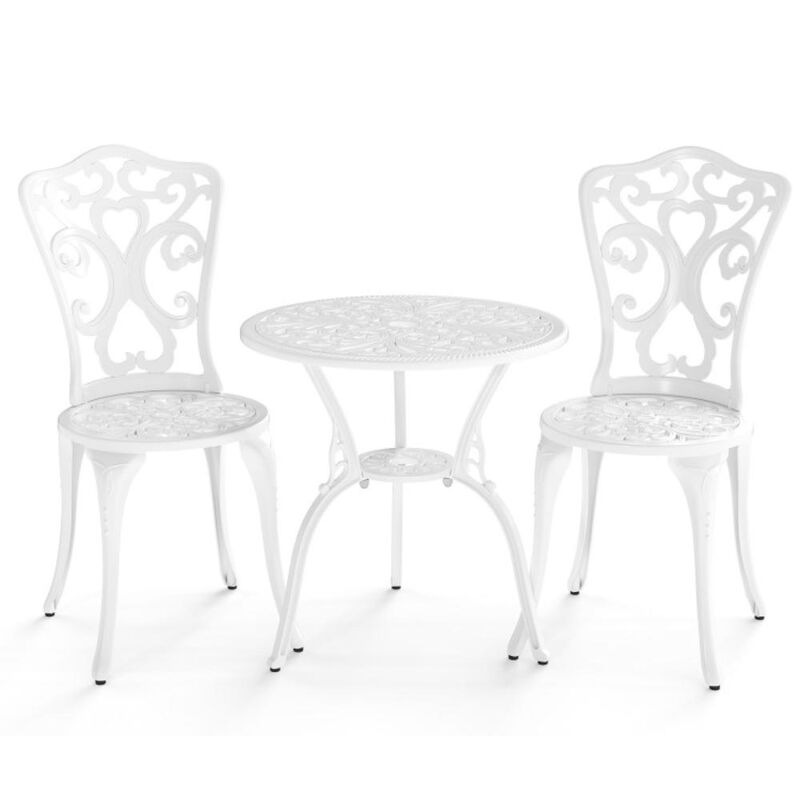 Hivvago 3 Piece All Weather Cast Aluminum Bistro Chairs and Table with Umbrella Holes
