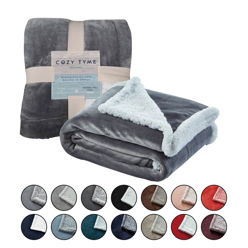 Cozy Tyme Babineaux Flannel Reversible Solid Sherpa Throw Blanket 90"x90"