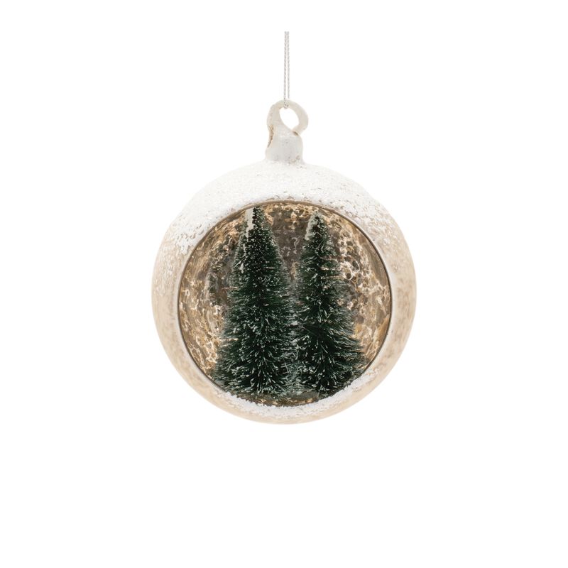 Set of 6 Decorative Mercury Glass Ornaments with Etched Pine Tree Details
