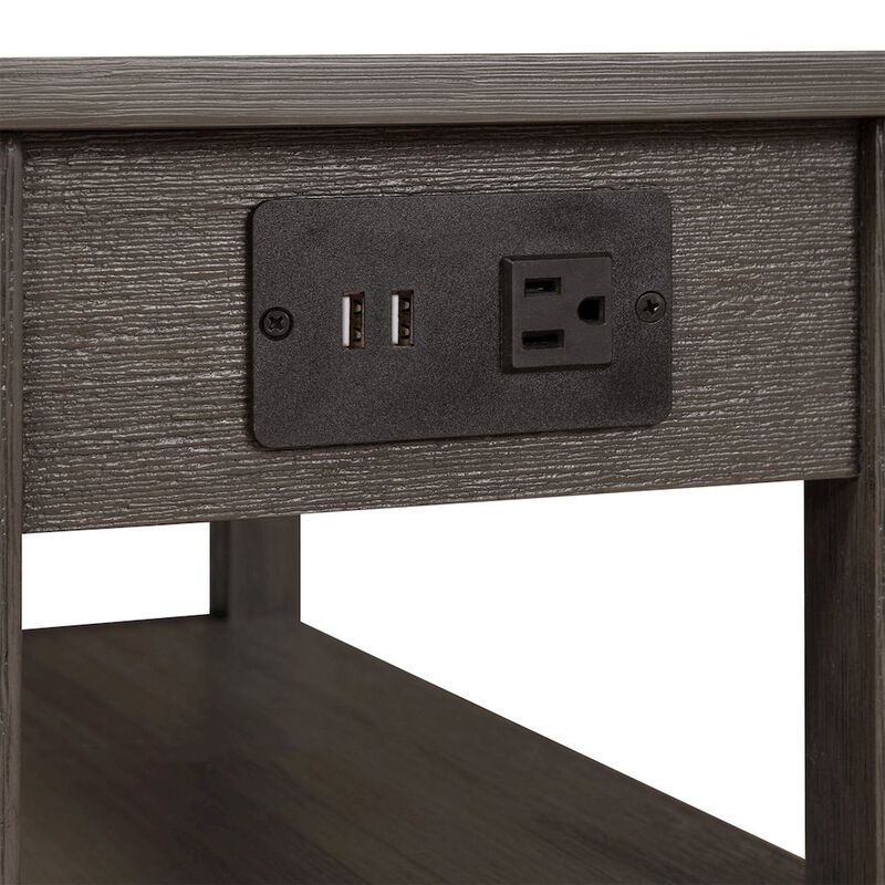 Convenience Concepts American Heritage 1 Drawer Chairside End Table with Charging Station and Shelves