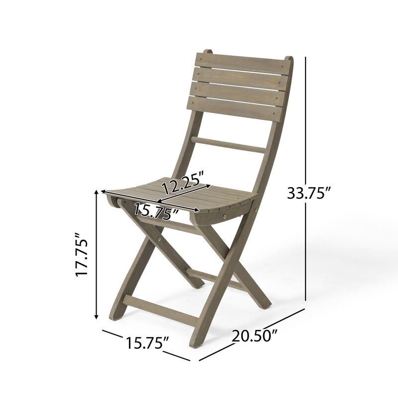Cami Outdoor Foldable Bistro Chair, Slat Back, Cross Gray Acacia Wood - Benzara