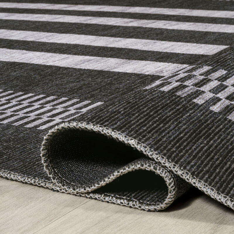 Vichy Geometric Striped Machine Washable Area Rug