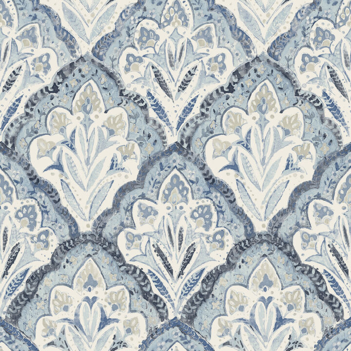 Mimir Blue Quilted Damask Wallpaper