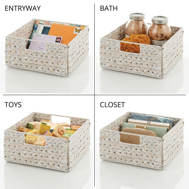 mDesign Woven Hyacinth Kitchen Storage Organizer Basket Bin, 4 Pack, Gray Wash