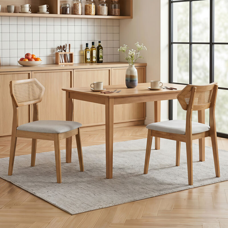 Set of 4 Dining Chairs with Rattan Back for Dining Room and Kitchen image number 4