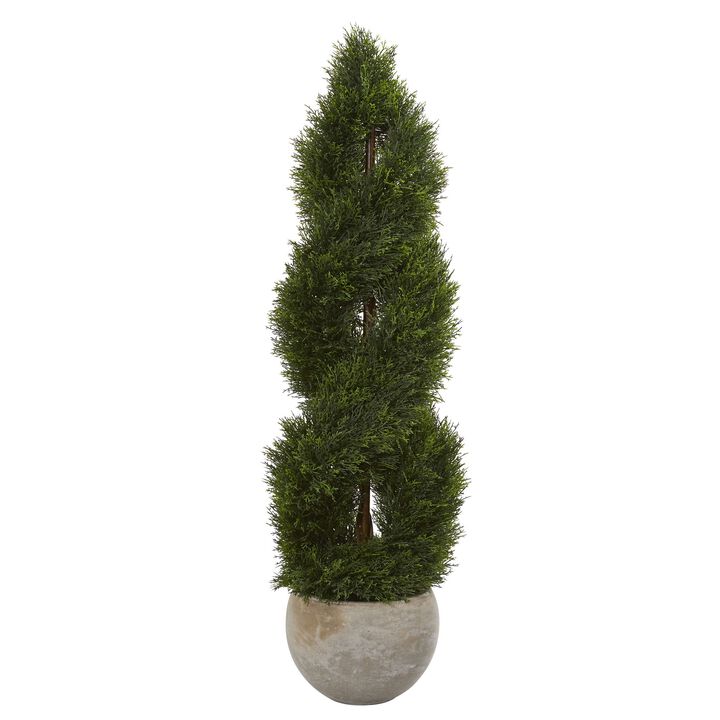 HomPlanti 4 Feet Double Pond Cypress Spiral Artificial Tree in Sand Colored Planter UV Resistant (Indoor/Outdoor)