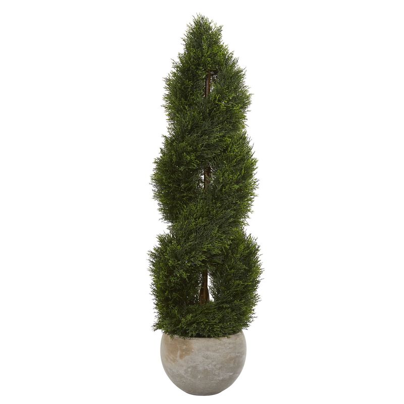 Hivvago 4 Feet Double Pond Cypress Spiral Artificial Tree in Sand Colored Planter UV Resistant (Indoor/Outdoor)
