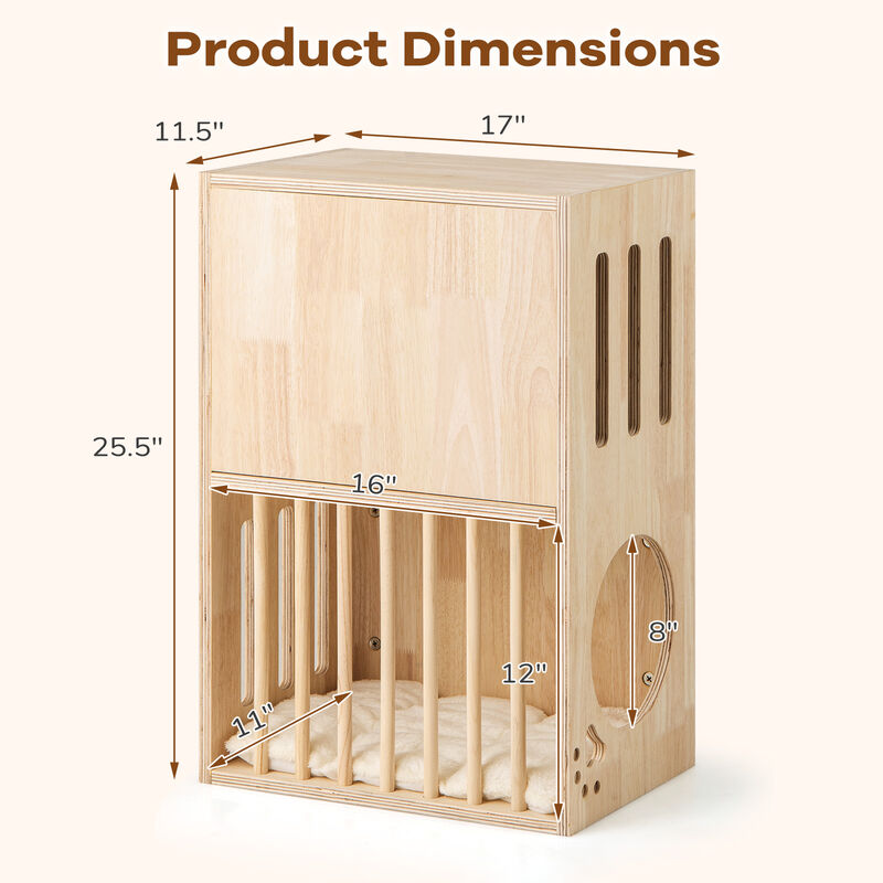 Wooden Cat Furniture &ndash; 2-Tier Indoor Condo with Cozy Cushions & Ventilated Design image number 4