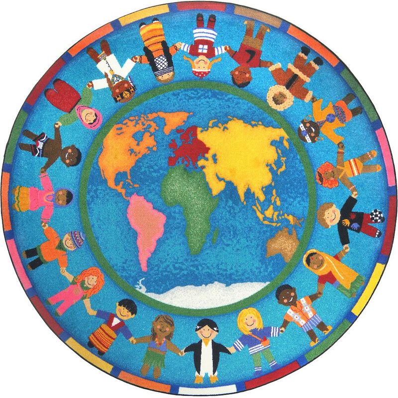 Joy Carpets Kid Essentials Hands Around the World 13'2 Round Area Rug in Color Multi