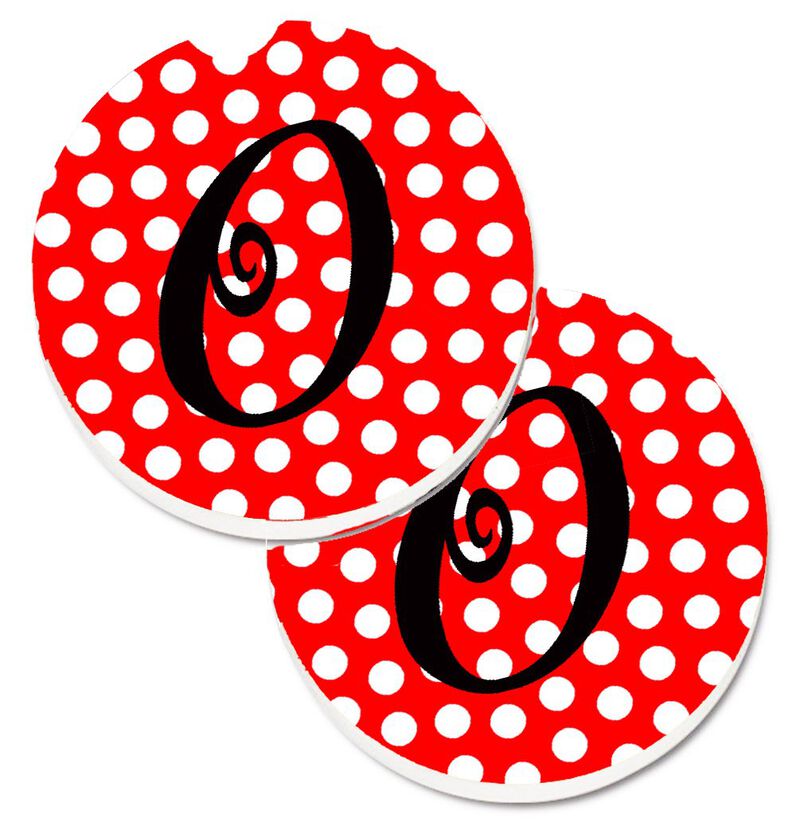 Caroline's Treasures Letter O Initial Monogram Red black Polka Dots Set of 2 Cup Holder Car Coasters CJ1012-OCARC, 2.56, Multicolor