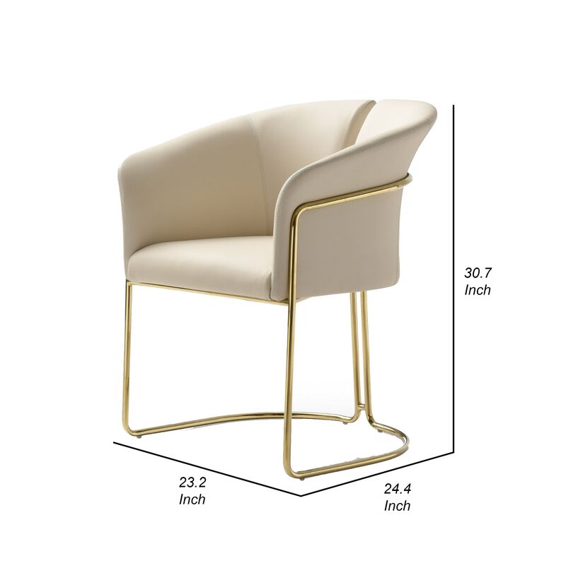 Cid Kan 23 Inch Dining Chair, Beige Vegan Leather, Stainless Steel, Wood - Benzara image number 5