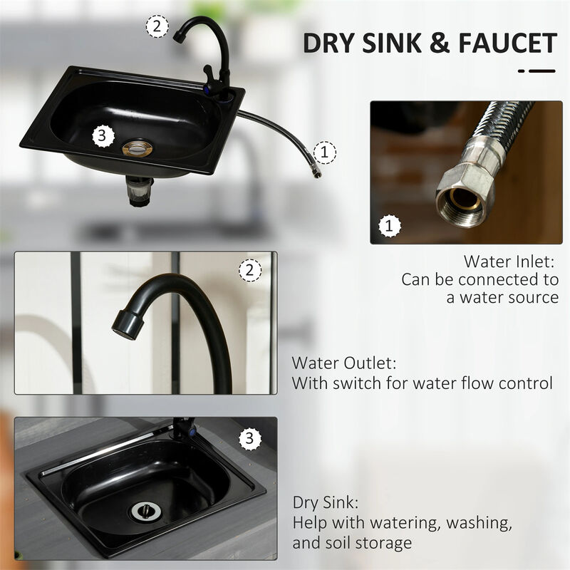 Premium Outdoor Potting Bench &ndash; Sink, Faucet, Hooks & Cabinet for Garden Use image number 3
