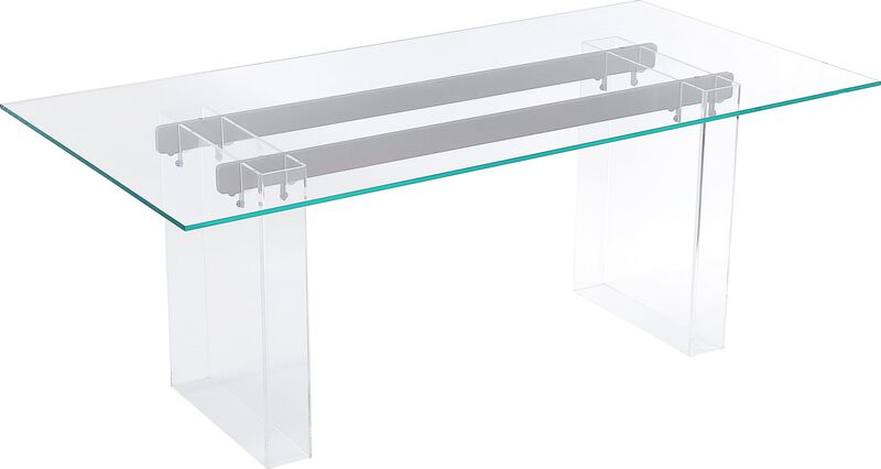 Moorea Double Pedestal Rectangular Dining Table in Clear Acrylic, Glass and Bronze Metal